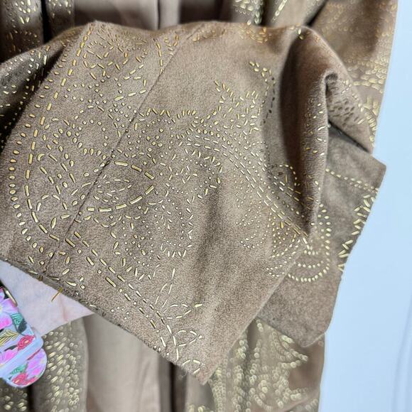 VTG Chicos Blazer Large Vegan Suede Tan embroidered Paisley Bohemian Open Front - Picture 4 of 10